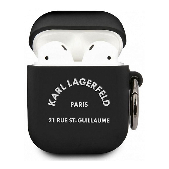 Чехол Lagerfeld для AirPods силиконовый с кольцом, RSG. Цвет: черный