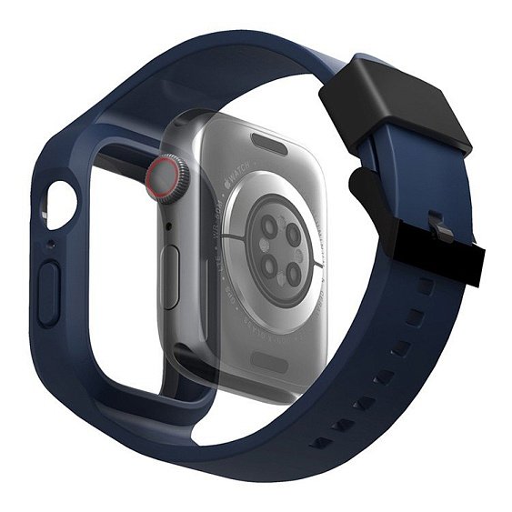 Ремешок силиконовый с чехлом Uniq Monos для Apple Watch 44мм/42мм. Цвет: синий