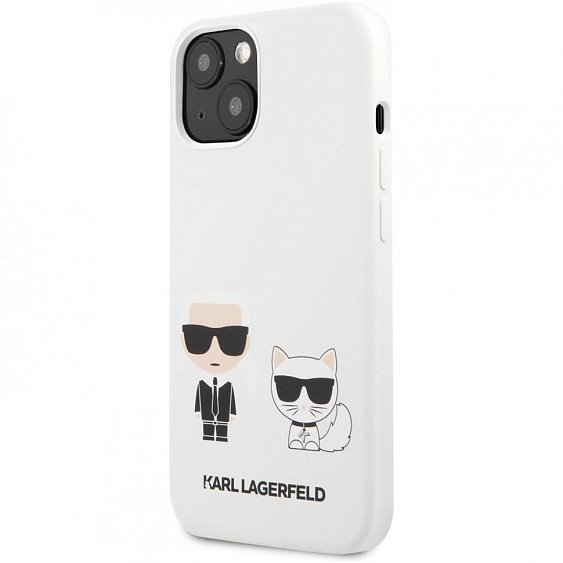 Чехол Lagerfeld для iPhone 13 mini Liquid Silicone Karl & Choupette Hard. Цвет: белый