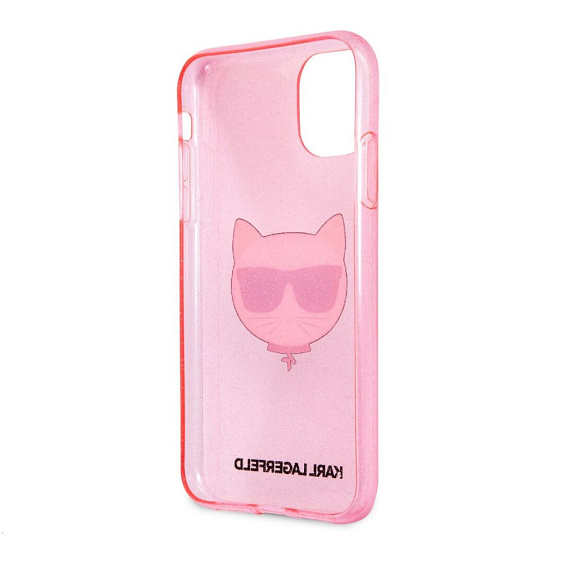 Чехол Lagerfeld для iPhone 11 TPU Glitters Choupette Transp. Цвет: розовый