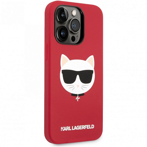Чехол Lagerfeld для iPhone 14 Pro Max Liquid silicone Choupette Hard (MagSafe). Цвет: красный