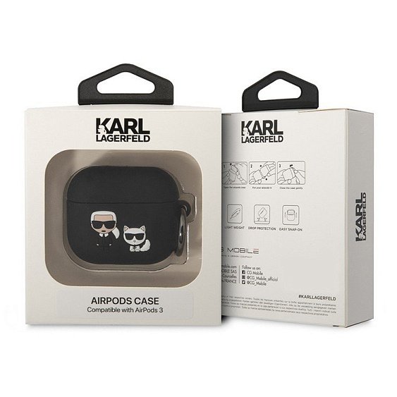 Чехол Lagerfeld Karl & Choupette для AirPods 3 с кольцом, силикон. Цвет: чёрный