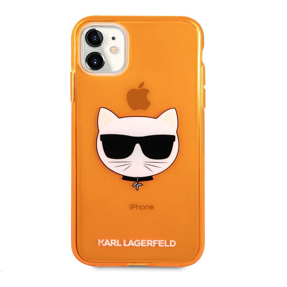 Чехол Lagerfeld для iPhone 11 TPU FLUO Choupette Transp. Цвет: оранжевый