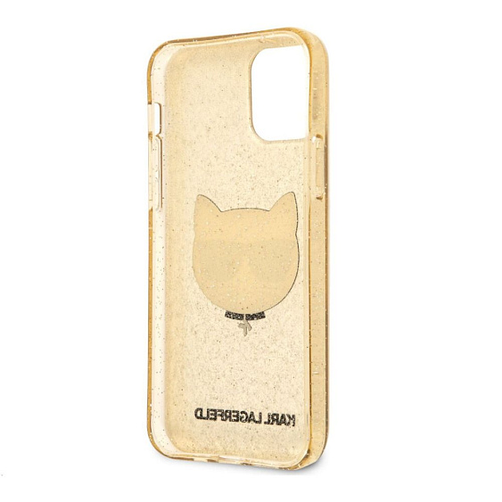 Чехол Lagerfeld для iPhone 12/12 Pro TPU Glitters Choupette Transp. Цвет: золотой