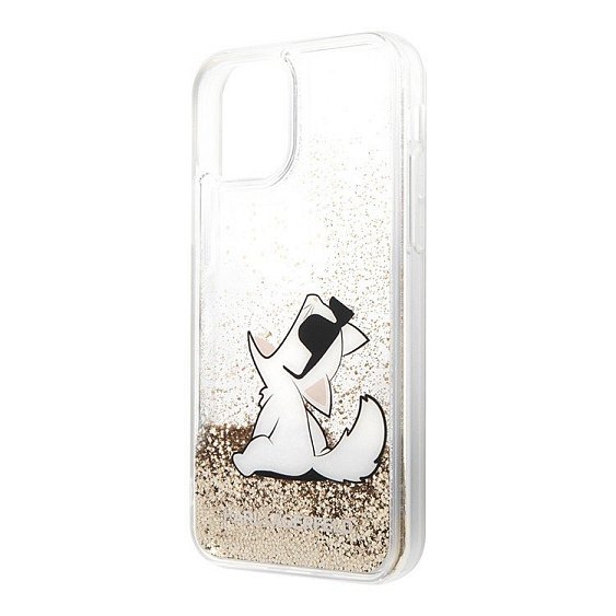 Чехол Lagerfeld для iPhone 11 Liquid glitter Choupette Fun Hard. Цвет: золотой