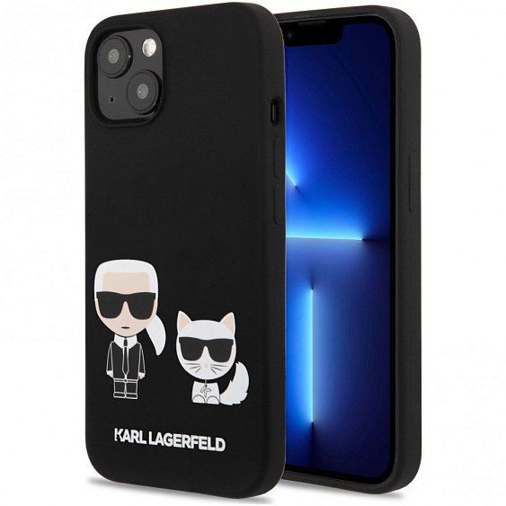 Чехол Lagerfeld для iPhone 13 mini Liquid Silicone Karl & Choupette Hard. Цвет: чёрный