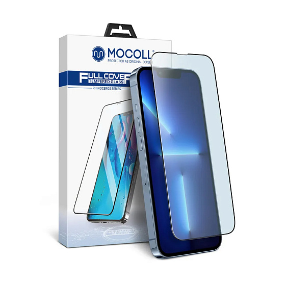 Защитное стекло Mocoll серия "Rhinoceros" для iPhone 13/13 Pro, матовое, 2.5D. Цвет: чёрный