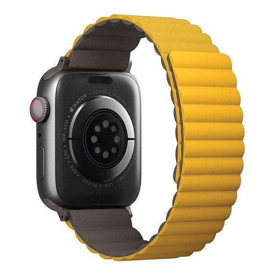 Ремешок силиконовый Uniq Revix reversible Magnetic для Apple Watch 42мм/44мм. Цвет:жёлтый/хаки