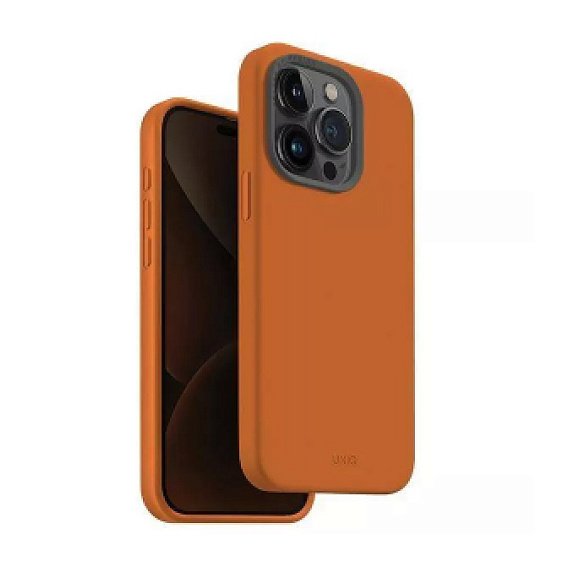 Чехол Uniq LINO MagSafe для iPhone 15 Pro. Цвет: оранжевый
