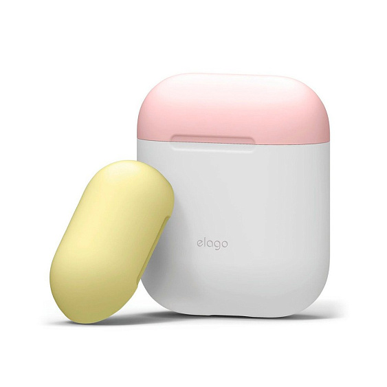 Чехол Elago для AirPods Silicone DUO White с крышками Pink & Yellow
