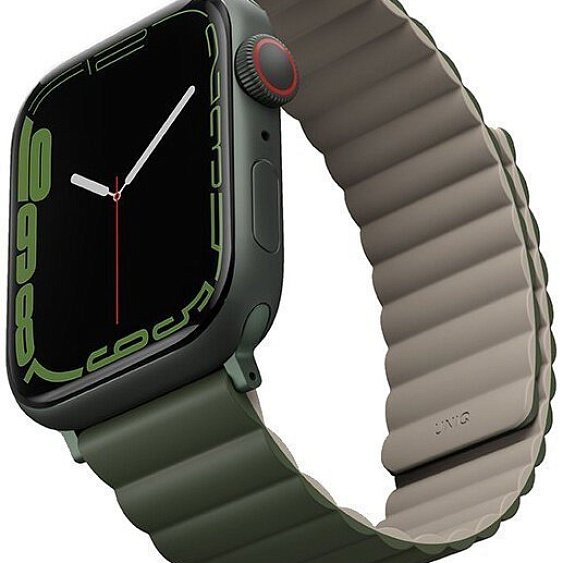 Ремешок силиконовый Uniq Revix reversible Magnetic для Apple Watch 44мм/42мм. Цвет: зелёный/бежевый