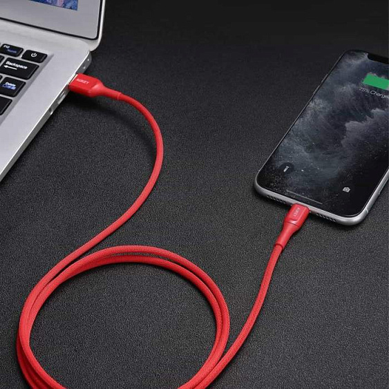 Кабель Aukey Kevlar Lightning — USB-A, 2м. Цвет: красный