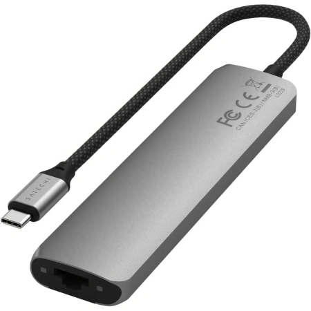 Адаптер Satechi 7-in-1 1хUSB-C+2xUSB-A+HDMI 4K@60Hz+Ethernet 1Гбит. Цвет: серый космос