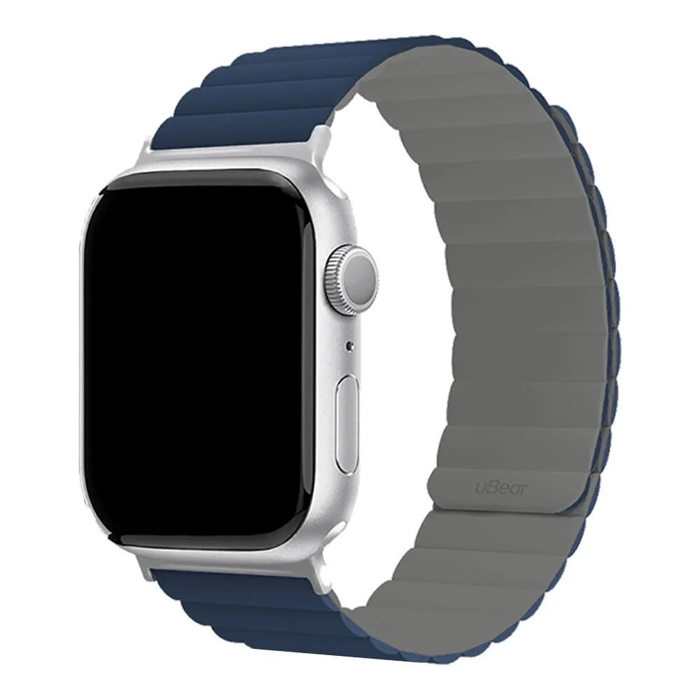 Ремешок силиконовый магнитный uBear Mode для Apple Watch 42/44/45мм. Цвет: синий/серый