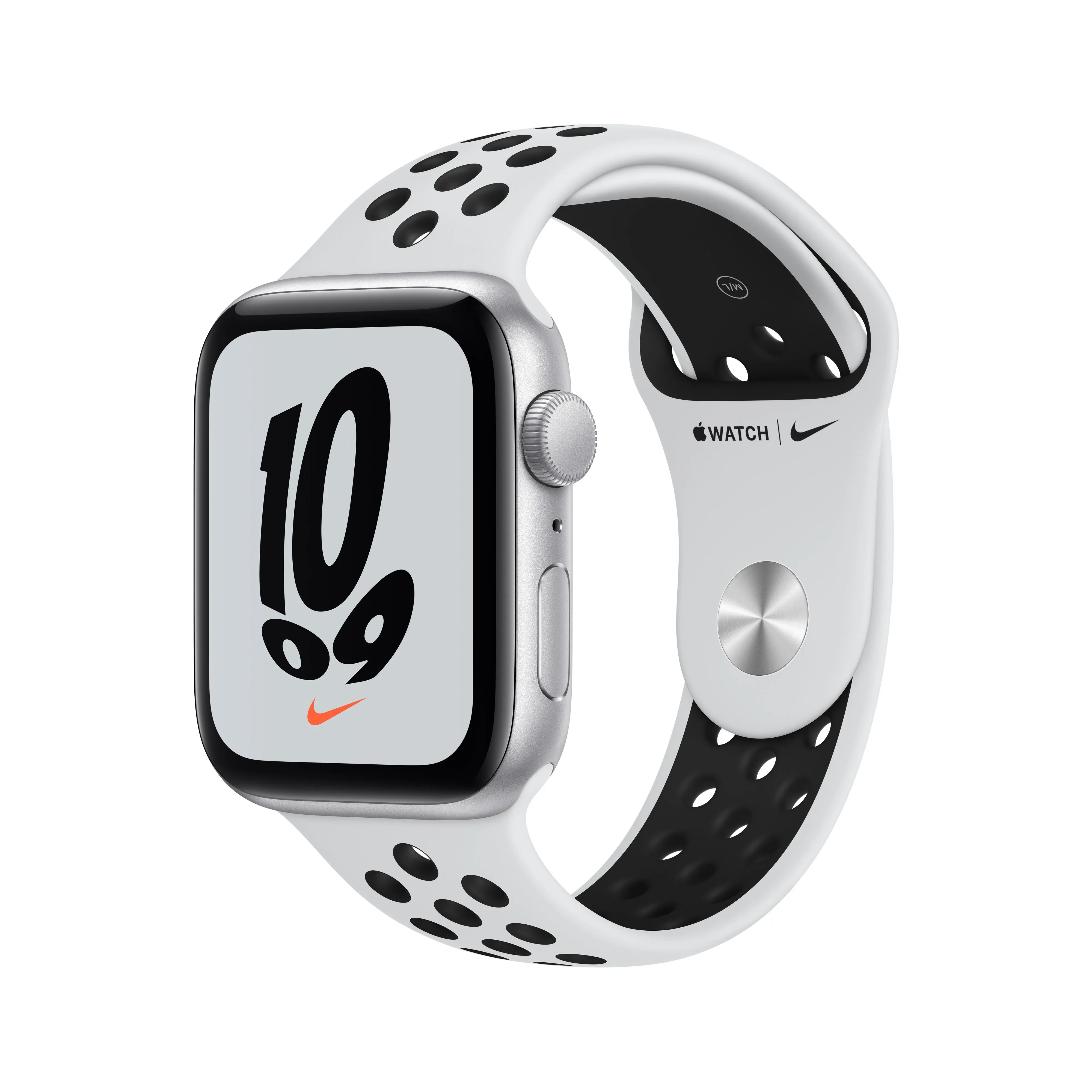 Apple Watch Nike SE, 40мм, корпус из алюминия серебристого цвета, ремешок "чистая платина/черный"