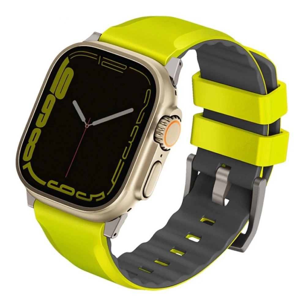 Ремешок силиконовый Uniq Linus для Apple Watch 44мм/42мм. Цвет: лимонно-зелёный