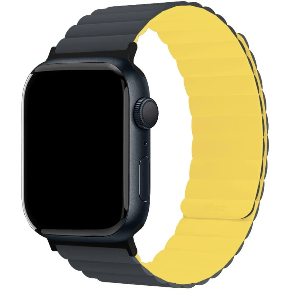 Ремешок силиконовый магнитный uBear Mode для Apple Watch 42/44/45мм. Цвет: чёрный/жёлтый