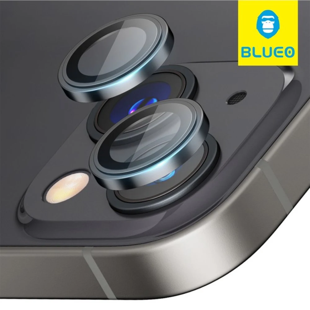 Защитное стекло BlueO Camera lens Armor metal д/камеры iPhone 14/14 Plus (2 шт.). Цвет: чёрный