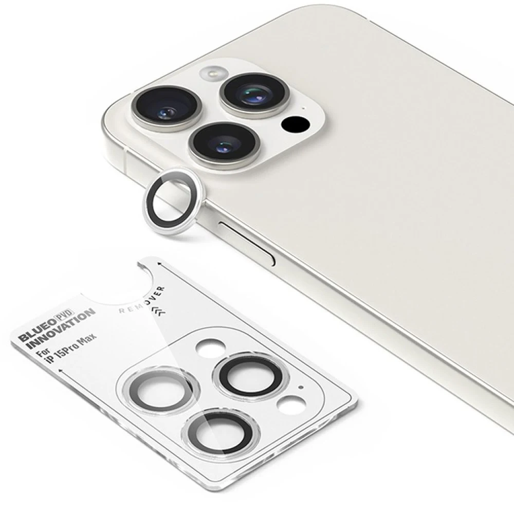 Защитное стекло BlueO Camera lens PVD stainless steel д/камеры iPhone 15 Pro Max (3 шт).Цвет:белый