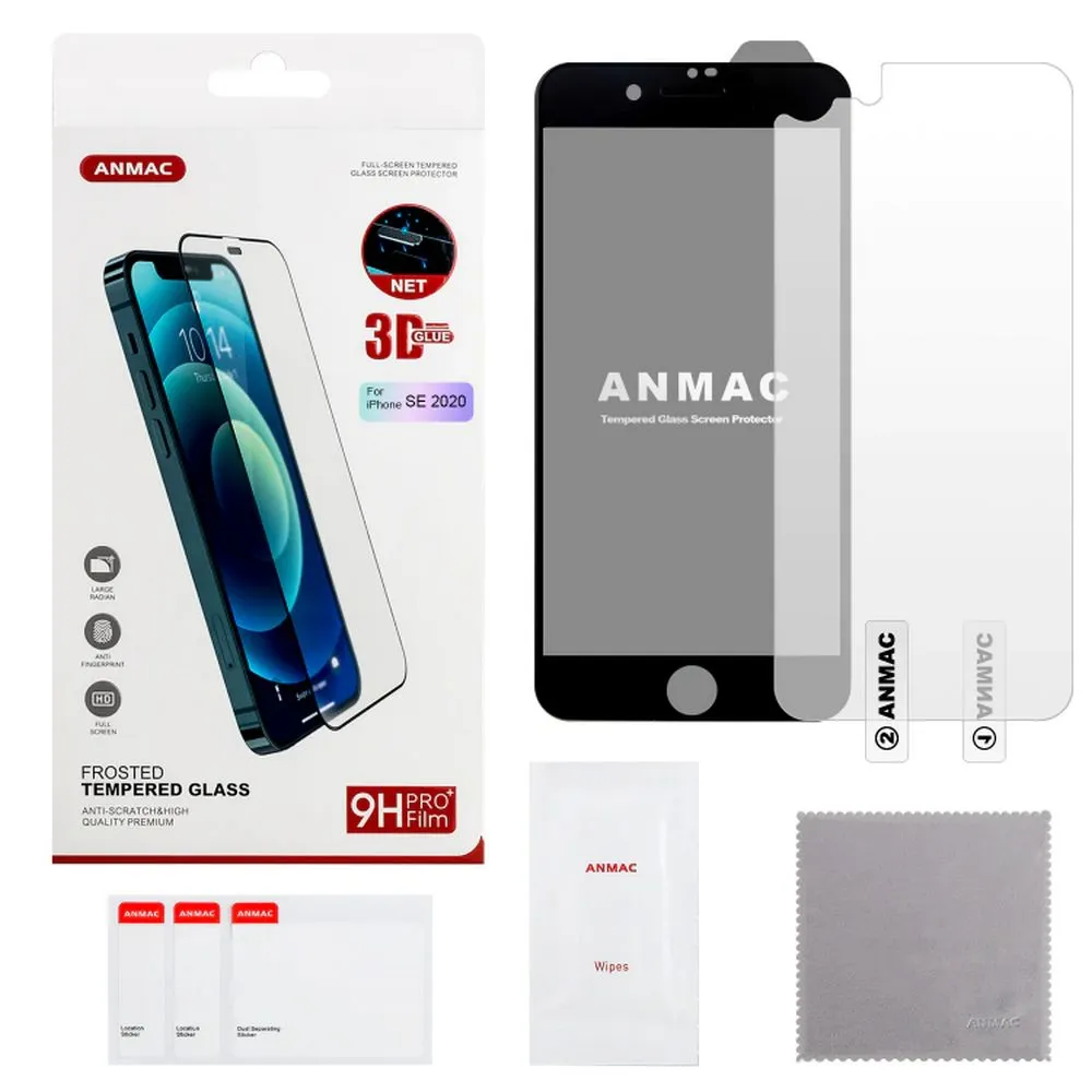 Защитное стекло ANMAC и пленка для iPhone 7/8/SE, 2.5D, 0,33 мм, черное