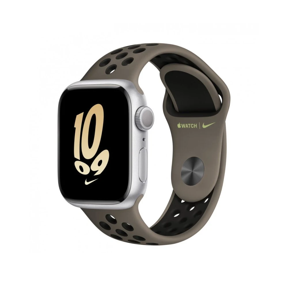 Спортивный ремешок Nike для Apple Watch 41мм. Цвет: оливковый серый/чёрный