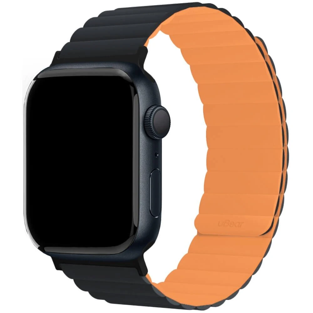 Ремешок силиконовый магнитный uBear Mode для Apple Watch 42/44/45мм. Цвет: оранжевый/чёрный