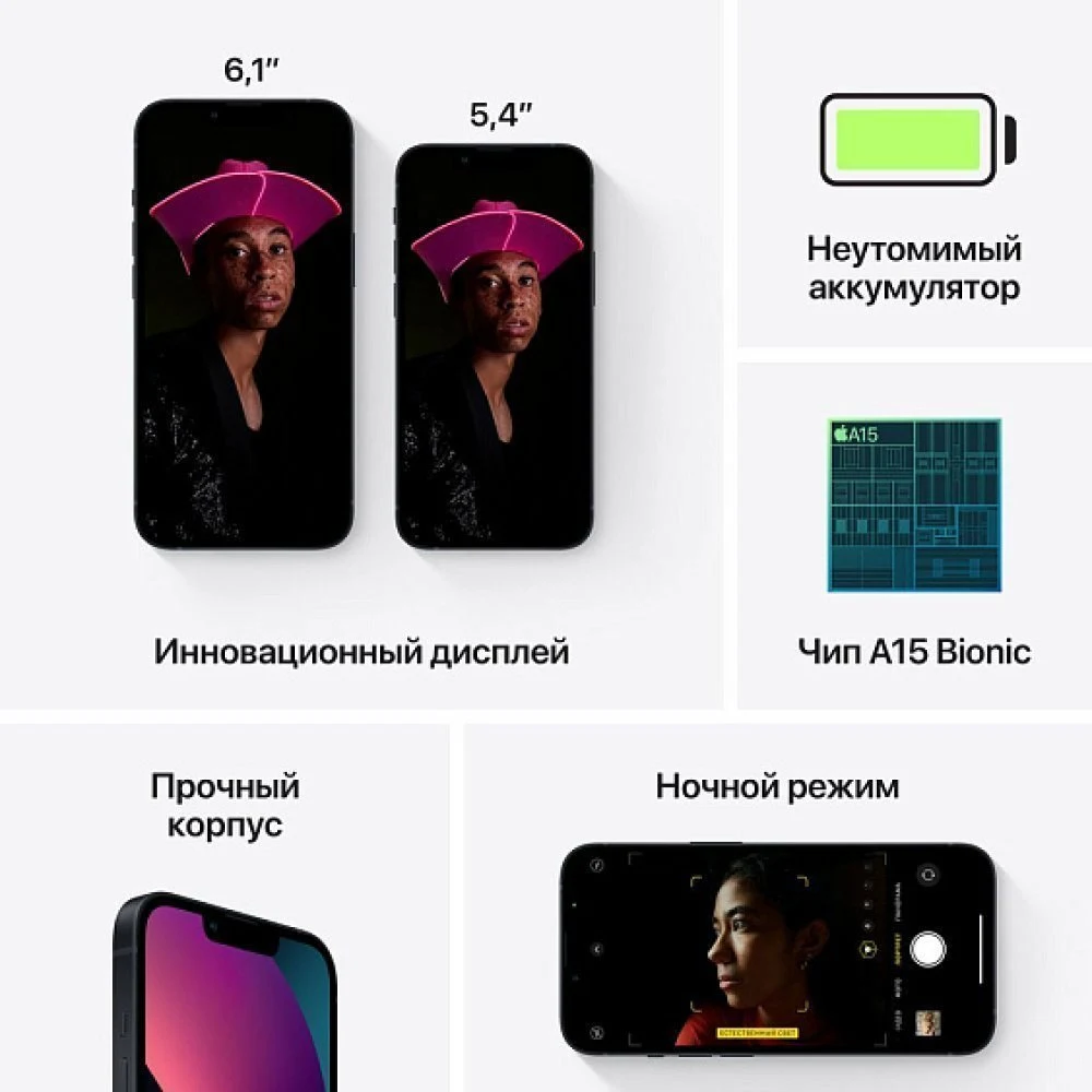 Смартфон Apple iPhone 13 256 ГБ. Цвет: "Тёмная ночь"