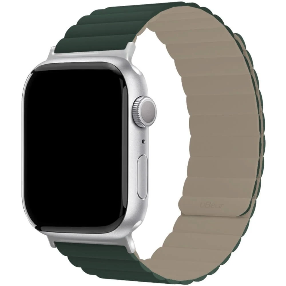 Ремешок силиконовый магнитный uBear Mode для Apple Watch 42/44/45мм. Цвет: зелёный/серый