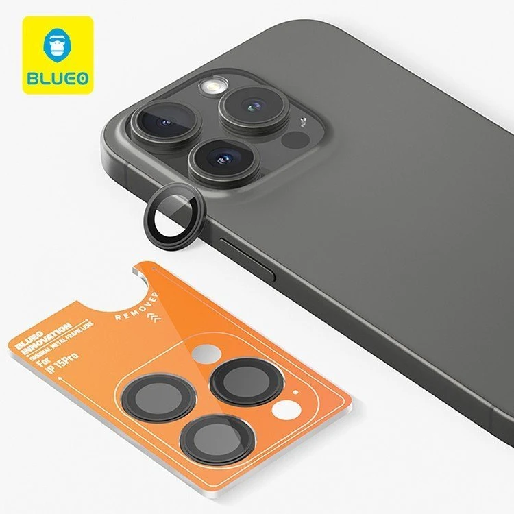 Защитное стекло BlueO Camera lens Armor metal для камеры iPhone 15 Pro Max (3 шт.). Цвет: чёрный