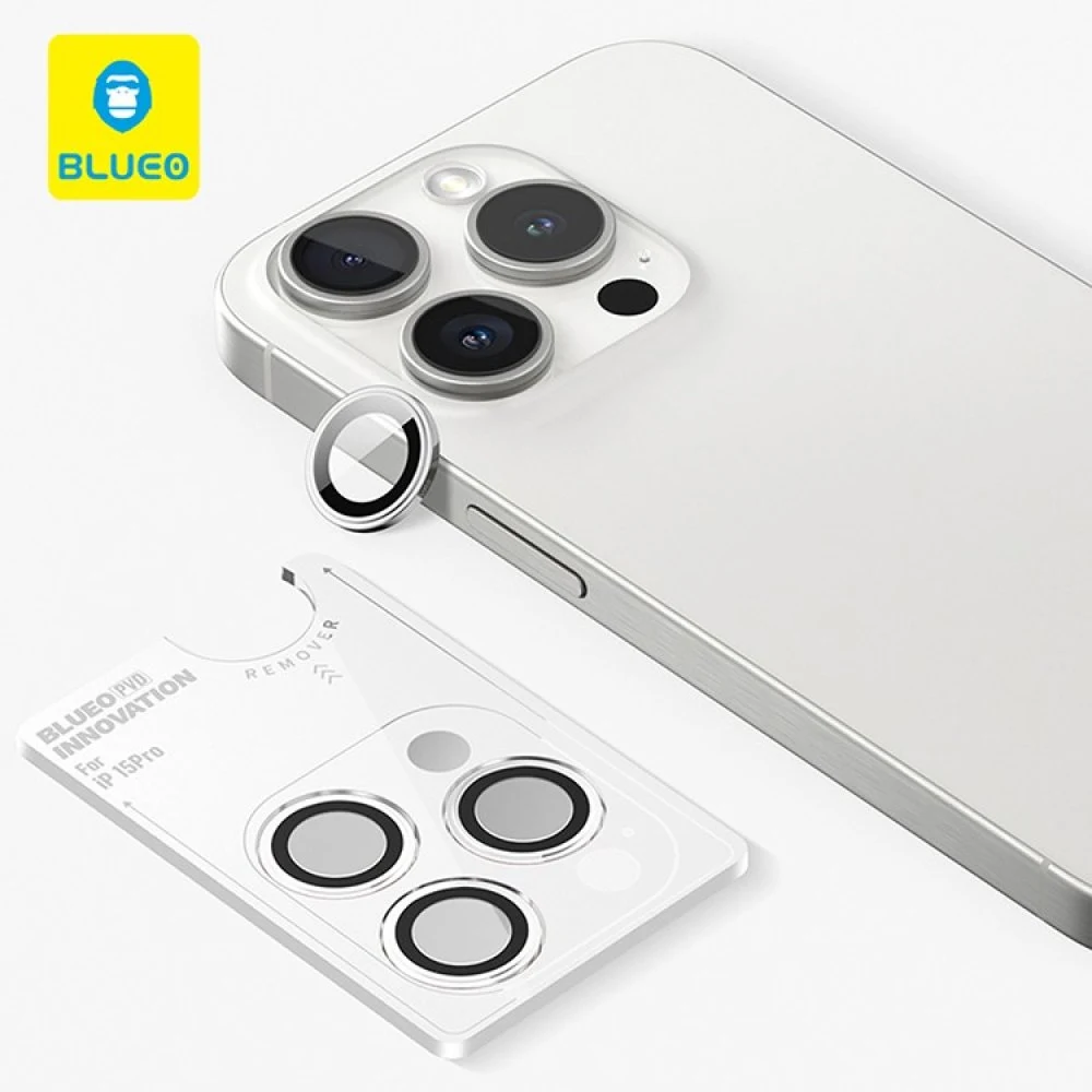 Защитное стекло BlueO Camera lens PVD stainless steel д/камеры iPhone 15 Pro (3 шт.). Цвет: белый