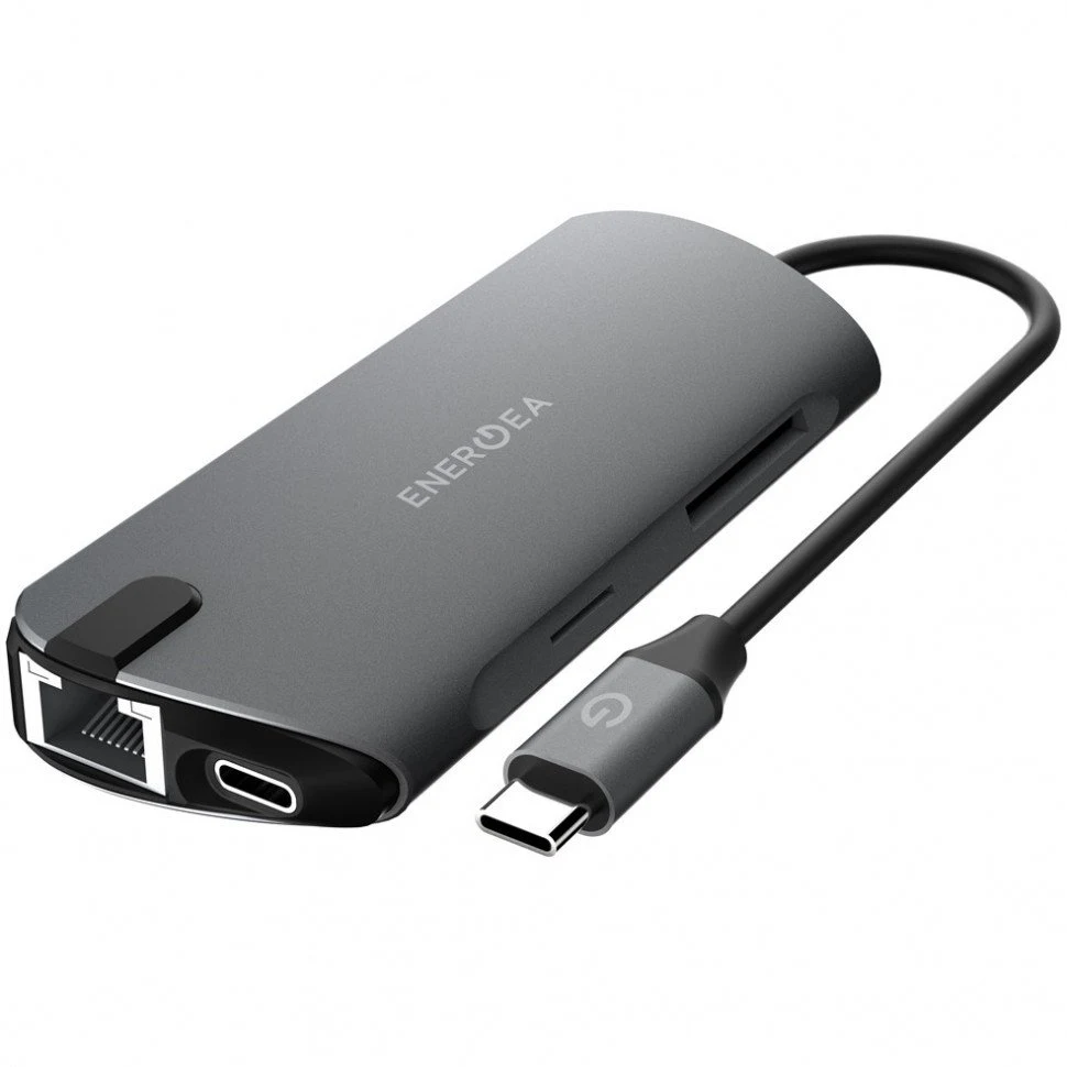 USB-хаб EnergEA AluHUB HD PRO 8-in-1 USB-C 3.1, USB-A, HDMI, RJ-45, SD/Micro SD. Цвет: серый