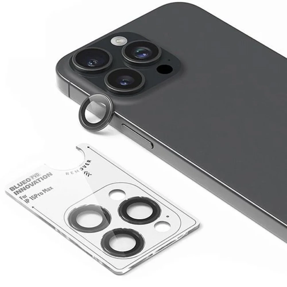 Защитное стекло BlueO Camera lens PVD stainless steel д/камеры iPhone 15 Pro Max (3 шт).Цвет:чёрный