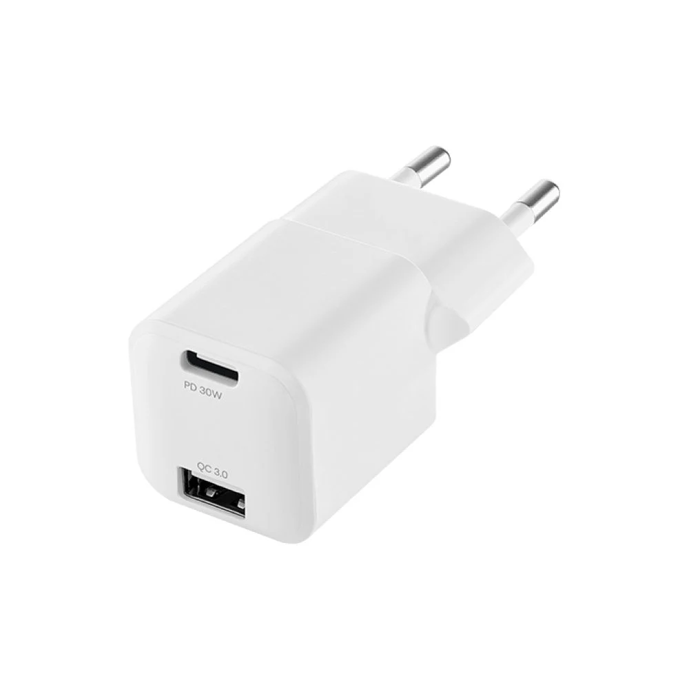 Адаптер питания uBear Wall charger Pulse Dual USB-A/USB-C GaN 30W, PD 3.0+QC 3.0. Цвет: белый