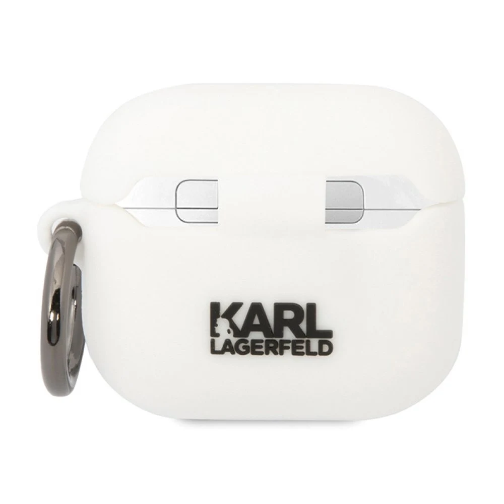 Чехол Lagerfeld NFT 3D Karl для AirPods 3 с кольцом, силикон. Цвет: белый