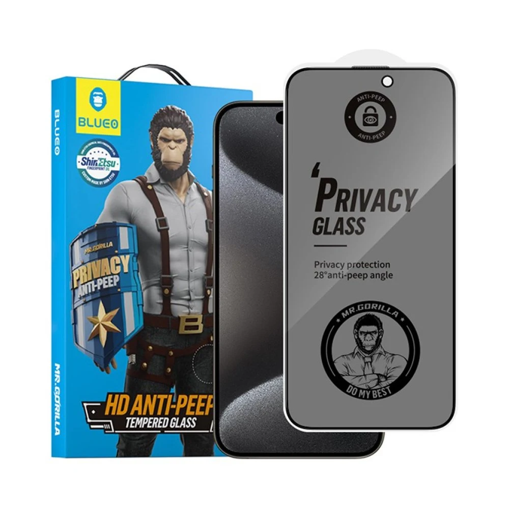 Защитное стекло BlueO Anti-peep (приватное) для iPhone 15/14 Pro