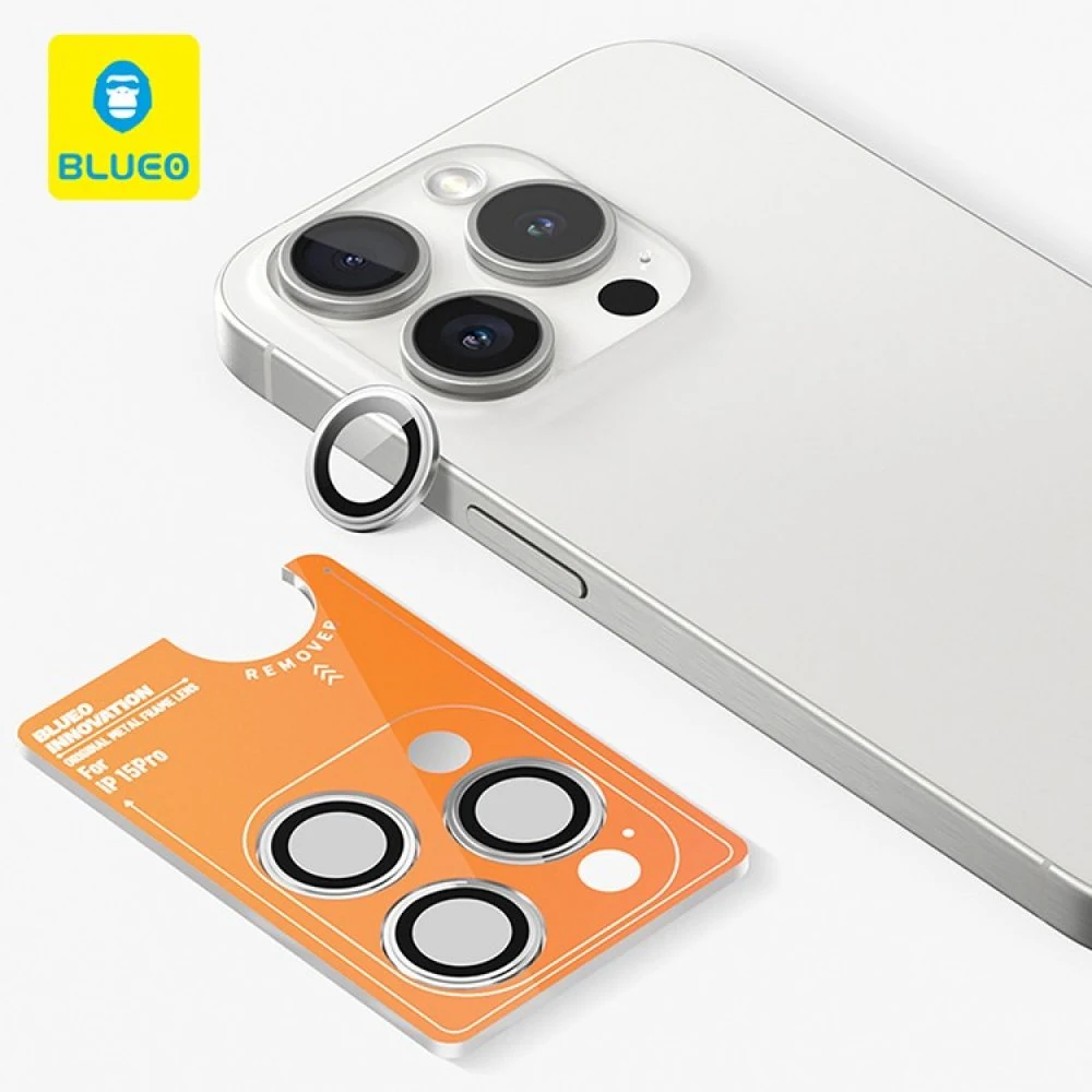 Защитное стекло BlueO Camera lens Armor metal для камеры iPhone 15 Pro (3 шт.). Цвет: серебристый
