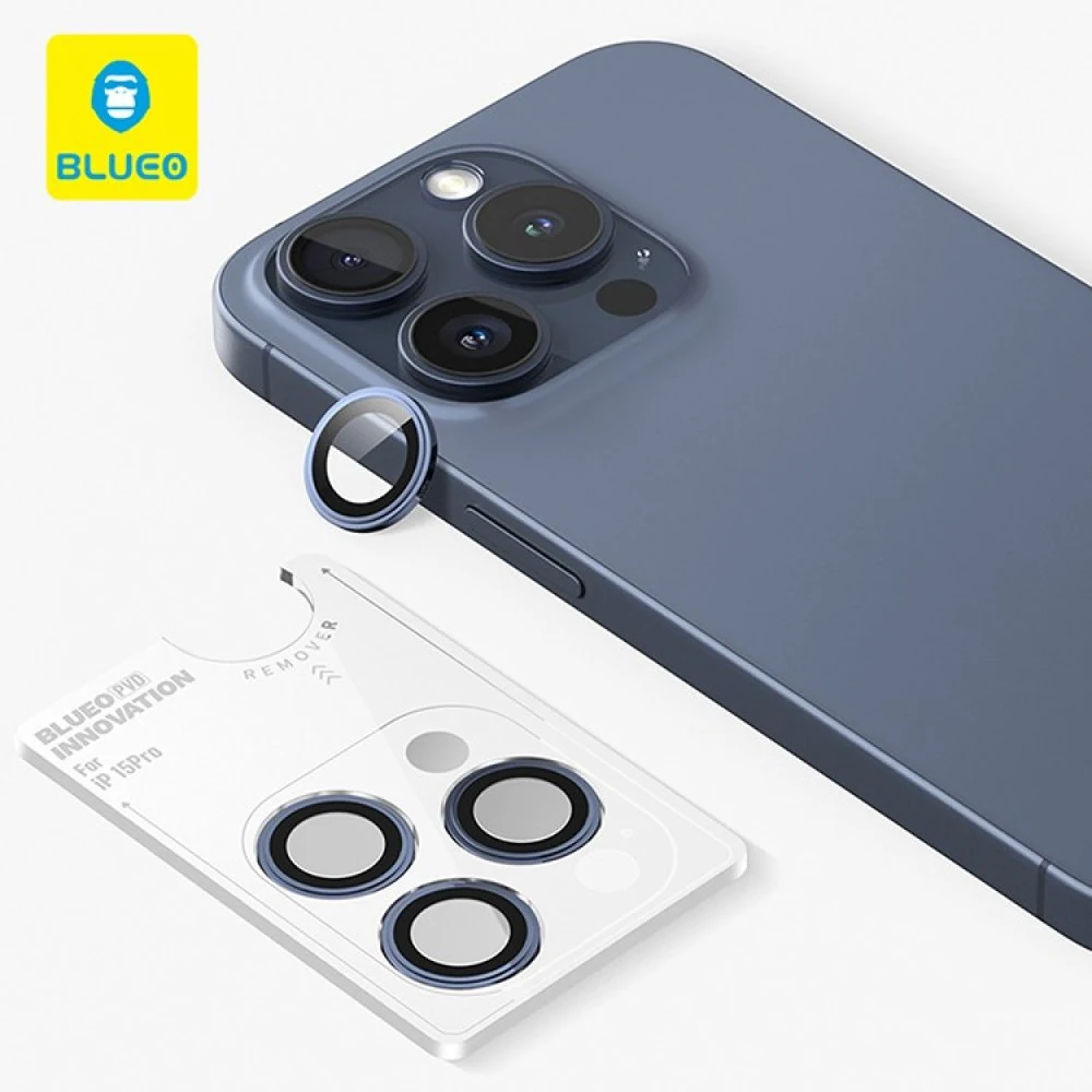 Защитное стекло BlueO Camera lens PVD stainless steel д/камеры iPhone 15 Pro (3 шт.). Цвет: синий