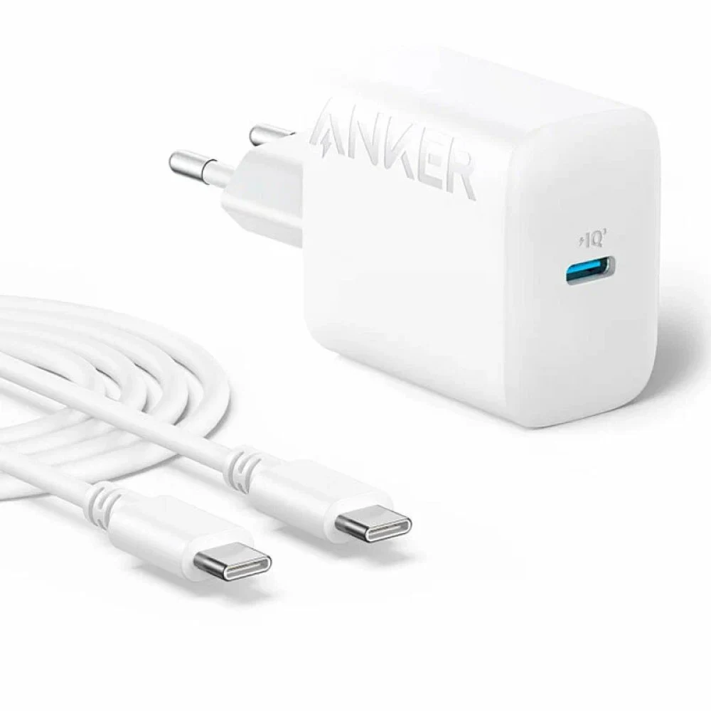 Сетевое зарядное устройство Anker 312, PD, QC, 20W + кабель USB-C 1.5 м. Цвет: белый