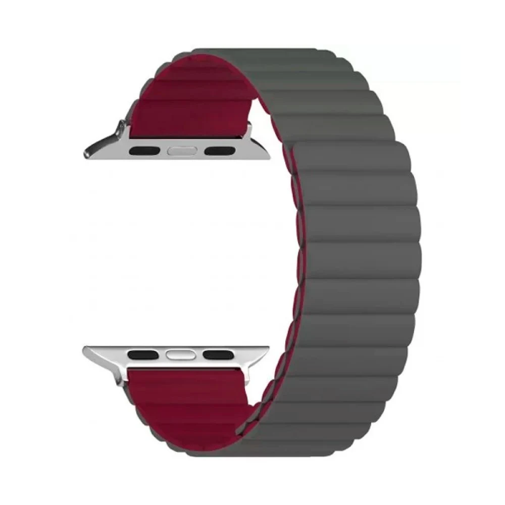Ремешок силиконовый Lyambda Acrux для Apple Watch 38мм/40мм. Цвет: серый/винный красный
