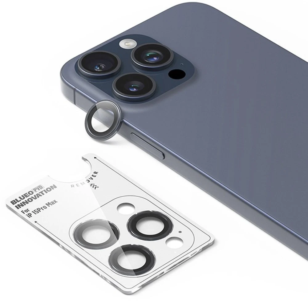 Защитное стекло BlueO Camera lens PVD stainless steel д/камеры iPhone 15 Pro Max (3 шт).Цвет:синий