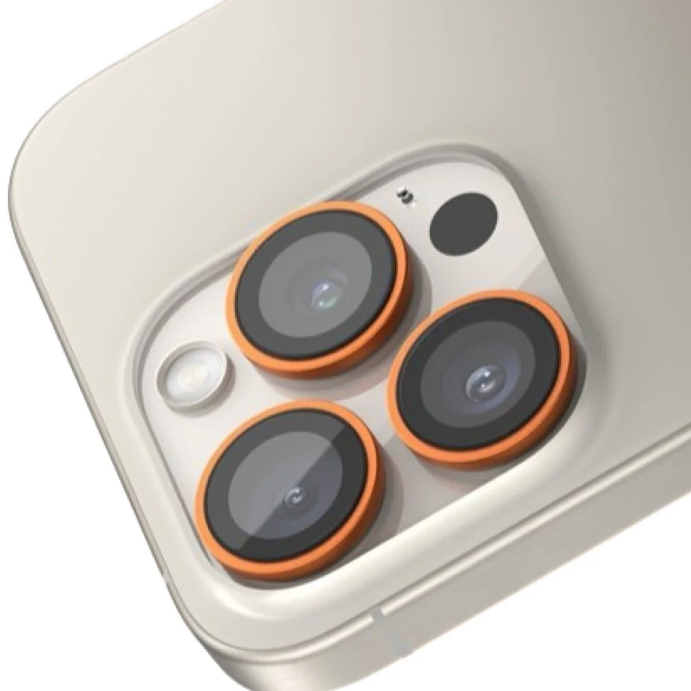 Защитное стекло BlueO Camera lens Armor metal для камеры iPhone 15 Pro Max (3 шт.). Цвет: оранжевый